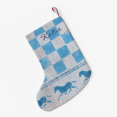 青いチェッカーボードの馬 スモールクリスマスストッキング (裏面 (吊り時))