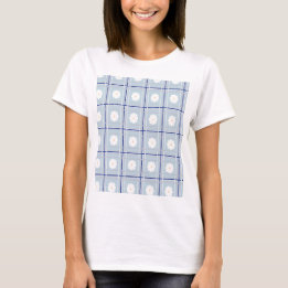 青いチェックのデイジー模様 Tシャツ