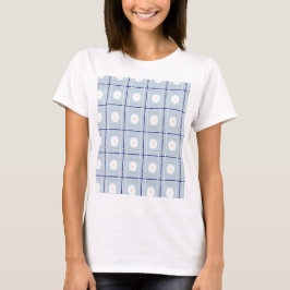 青いチェックのデイジー模様 Tシャツ