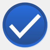 青いチェックマーク記号 ラウンドシール (正面)