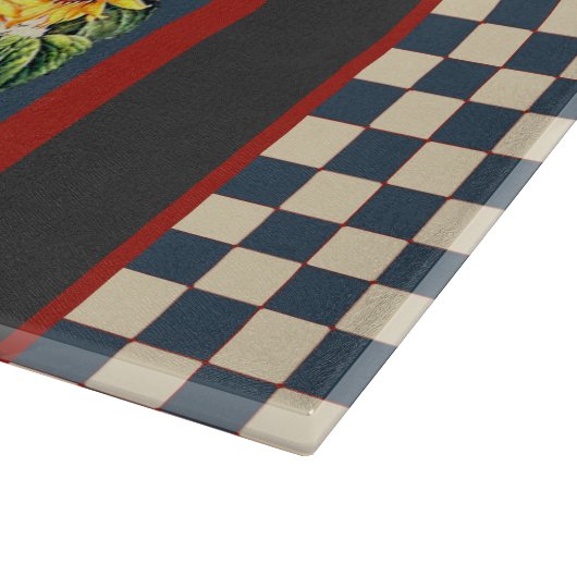 青いチェック模様のフランスのな国のオンドリ カッティングボード (角)