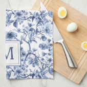 青いチノワスリーのトイレパターンモノグラム キッチンタオル (四つ折り)