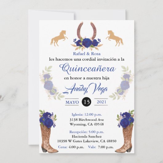 青いチャロの招待状 メキシカン ウエスタン 招待状 (正面)