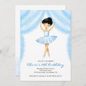 青いチュチュを着たかわいい小さな茶色の髪のバレリーナ 招待状 (正面/裏面)