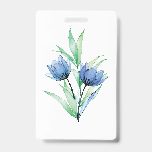 青いチューリップ花 バッジ (正面)