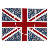 青いチータのプリントが付いている英国国旗のイギリスの旗 ラージペーパーバッグ (裏面)