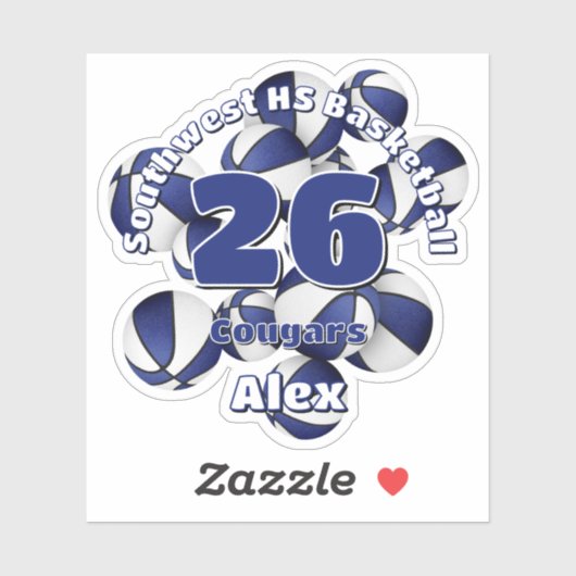 青いチームカラーのバスケットの子供の名前のクラスタ シール (シート)