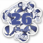 青いチームカラーのバスケットの子供の名前のクラスタ シール (正面)