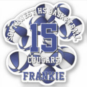 青いチームカラーカゲットボールクラスタ子供の名前 シール (正面)