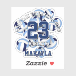 青いチームカラーバレーボールクラスターと子供の名前 シール