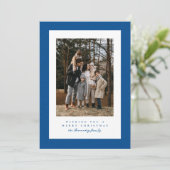 青いツイードシンプルフレームクリスマスフォト シーズンカード (スタンド正面)