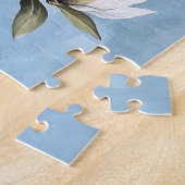 青いティッシュペーパーに白いマグノリアス ジグソーパズル (側面)