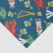 青いティッシュペーパーのウェールズの衣裳そして紋章 薄葉紙 (詳細)