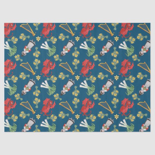 青いティッシュペーパーのウェールズの衣裳そして紋章 薄葉紙 (正面)