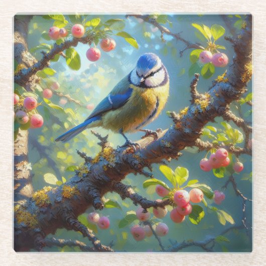 青いティット1 ガラスコースター (正面)