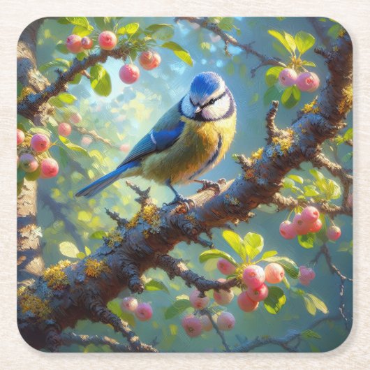 青いティット1 スクエアペーパーコースター (正面)