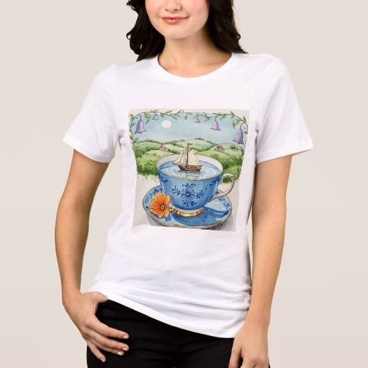 青いティーカップとソーサー トライブレンドTシャツ (正面)