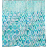 青いティール(緑がかった色)の光沢がある人魚は魚スケールをはかりで測ました シャワーカーテン (正面)