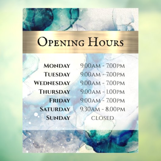 青いティール（緑がかった色）の水の色を開く時間ウィンドウにしがみつく ウィンドウサイン (シート3)