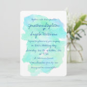 青いティール（緑がかった色）の水彩画のヴィンテージの手書きの結婚式 招待状 (スタンド正面)