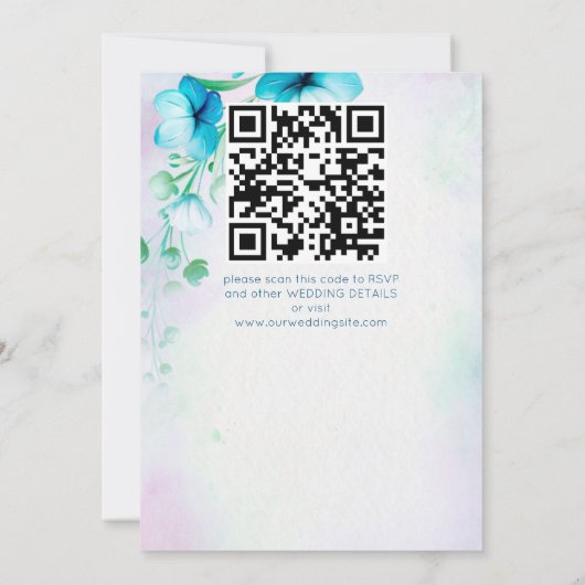 青いティール（緑がかった色）の結婚緑の花のフローラをすべて1つ 招待状 (裏面)