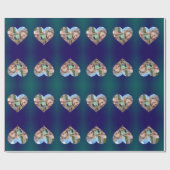 青いティール（緑がかった色）ハートフレームフォトラッピング紙 ラッピングペーパー (フラット)