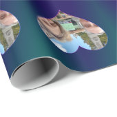 青いティール（緑がかった色）ハートフレームフォトラッピング紙 ラッピングペーパー (ロールコーナー)