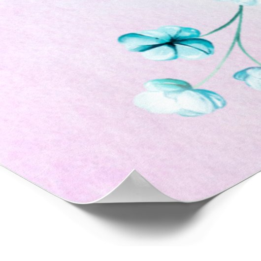 青いティール（緑がかった色）緑の花フローラ歓迎サイン ポスター (角)