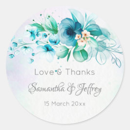 青いティール（緑がかった色）緑の花フローラ結婚式の贈り物の好意 ラウンドシール