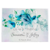 青いティール（緑がかった色）緑の花フローラ結婚式の贈り物の好意 ラージペーパーバッグ (裏面)