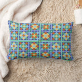 青いティール(緑がかった色)金ゴールドテラコッタのモロッコのタイルブロック ランバークッション (ブランケット)