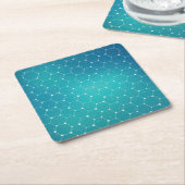 青いティール（緑がかった色） DNAパターン スクエアペーパーコースター (アングル)