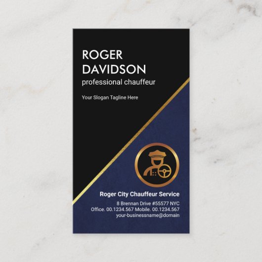 青いテクススタイリッシュチャグランジ金ゴールドラインショーファ 名刺 (正面)