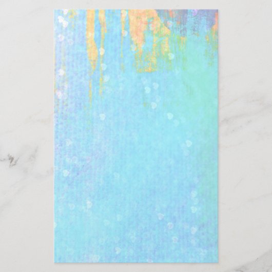 青いテクスチャの背景(小さい白いハート) 便箋 (正面)