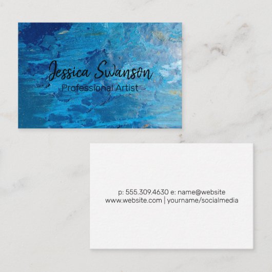 青いテクスチャアートワークの背景 名刺 (正面/裏面)