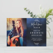 青いテクスチャ背景の卒業発表 案内状 (スタンド正面)