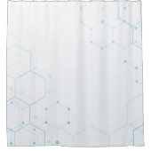 青いテック六角の白い背景 シャワーカーテン (正面)