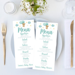 青いテディベアとバルーン赤ちゃんシャワー食品 メニュー