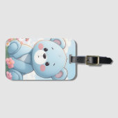 青いテディベアのかわいいガーデン ラゲッジタグ (正面横)