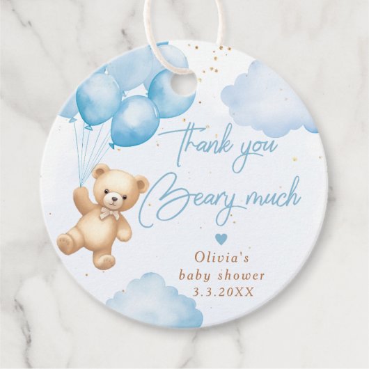 青いテディベアのバルーンありがとうございました フェイバータグ (正面)