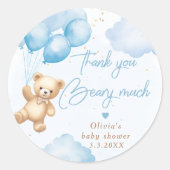 青いテディベアのバルーンありがとうございました ラウンドシール (正面)