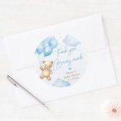 青いテディベアのバルーンありがとうございました ラウンドシール (封筒)