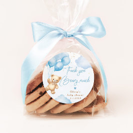 青いテディベアのバルーンありがとうございました ラウンドシール