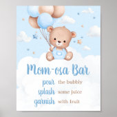 青いテディベアのベビーシャワーパーティー Mom Osa バーサイン ポスター (正面)