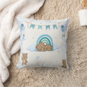 青いテディベアの眠る赤ちゃん部屋 クッション (ブランケット)