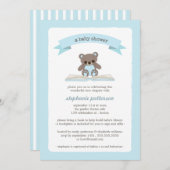 青いテディベアは本のベビーシャワーの招待状を持って来ます 招待状 (正面/裏面)