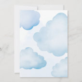 青いテディベアバルーンの途中で可愛いベビー 招待状 (裏面)