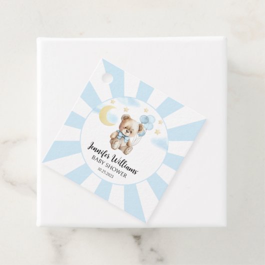 青いテディベアバルーン男の赤ちゃんシャワーメッセージカード フェイバータグ (インサイチュ)