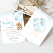 青いテディベアバルーン赤ちゃんシャワー 招待状