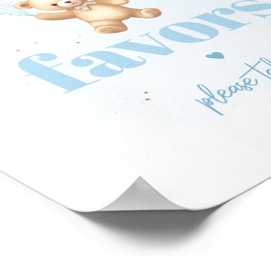 青いテディベア少年シャワー好意サイン ポスター (角)